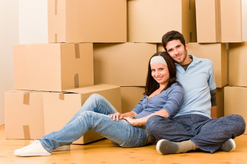 Packed boxes and furniture prepared for moving day