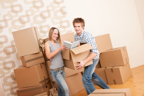 Boxes, desks, and business equipment prepared for a local commercial move